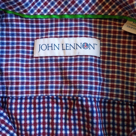 John Lennon Blue and Red Checkered Button Down Long Sleeve Shirt - Picture 2 of 10